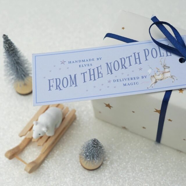 Gift tags straight from the North Pole. On Christmas morning your little ones will have no doubt that their presents have been handmade by elves and delivered by magic ✨ 

They come in three colours, ice blue, midnight blue and Christmas cream. 
•
•
#christmas #christmasiscoming #christmasdecor #christmaswrapping #christmasgifttags #magicofchristmas #christmasmagic #christmasplanning #personalisedchristmas #flamingoandbear