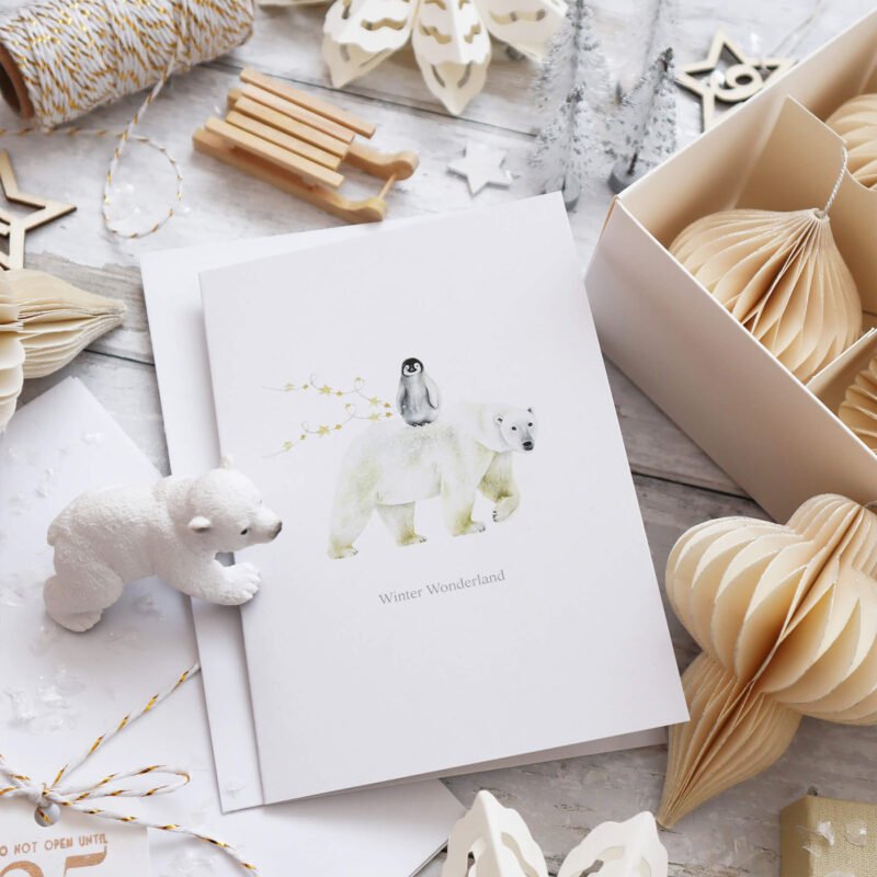 Flamingo and Bear 4 pack of christmas cards